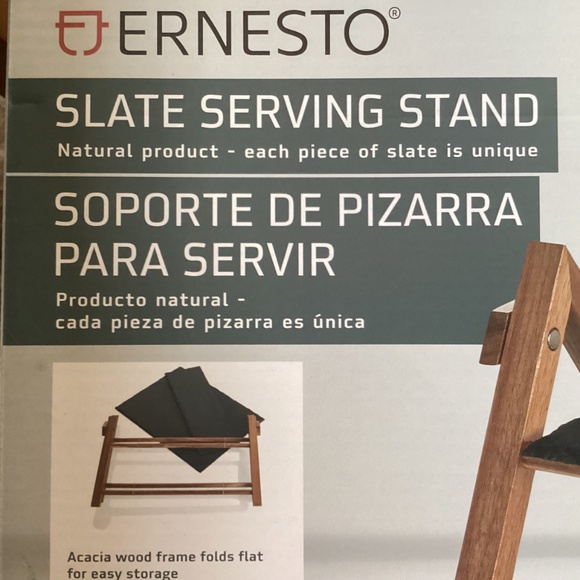 Ernesto 3 pc Slate Serving Stand 2 Tier Slate Acacia Wood Frame New - Picture 5 of 11